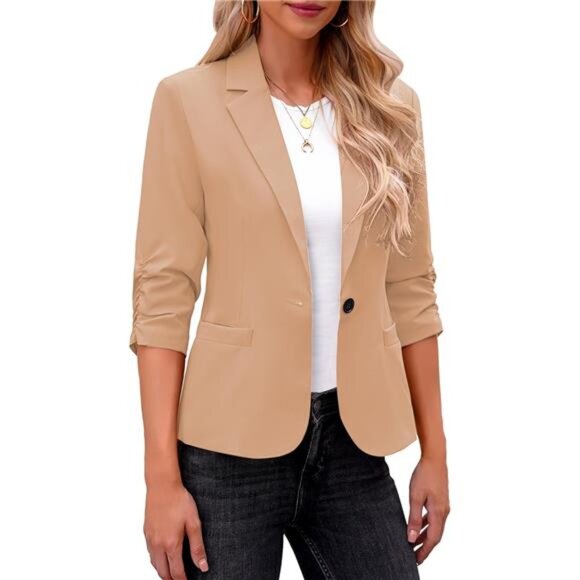 Blazers Jackets Dressy 3/4 Sleeve khaki